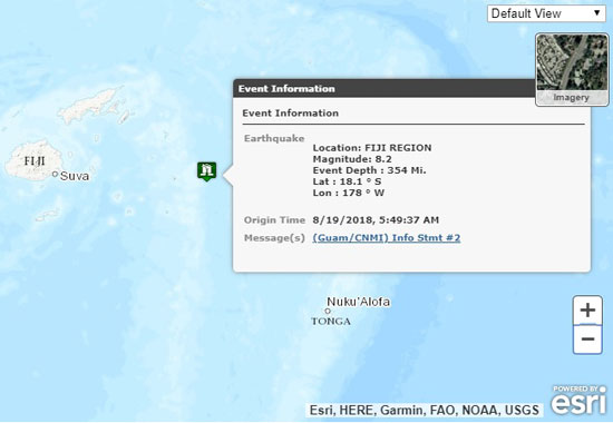 8.2  magnitude tremor hits Fiji, No Tsunami warning